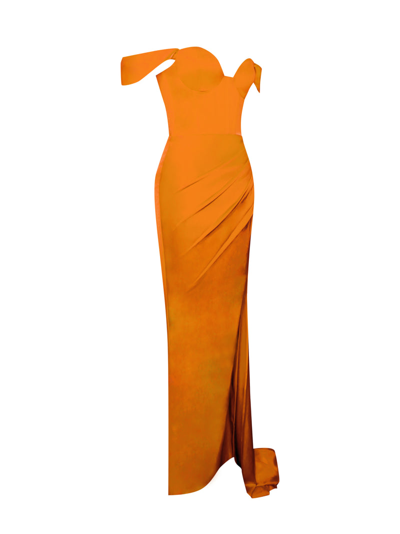 Zayda Orange High Slit Corset Satin Gown – Miss Circle