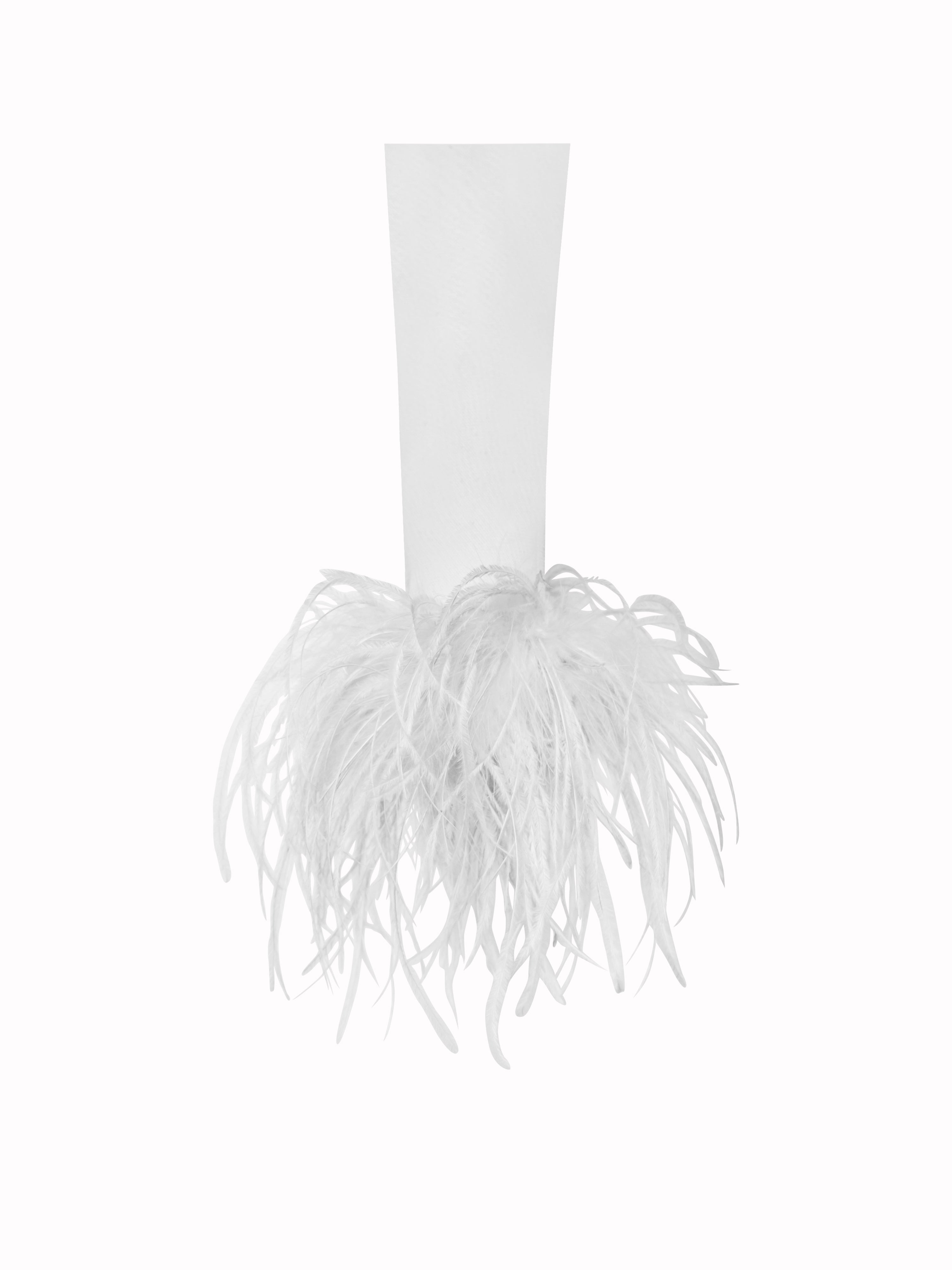 Oaklie White Satin Mesh Sleeve Dress With Feathers