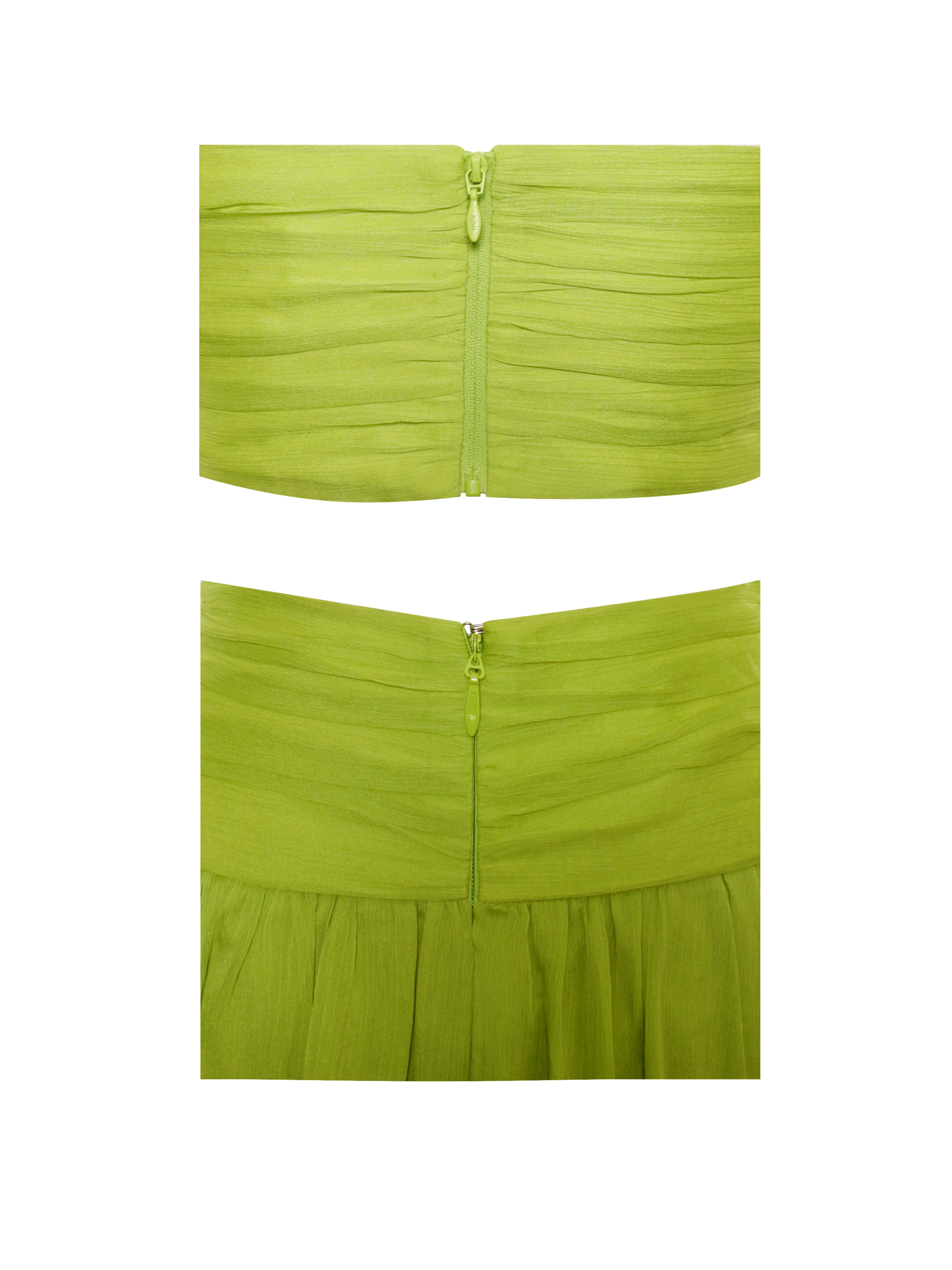 Valley Of Angels Lime Chiffon Pleated High Slit Maxi Dress S / US 4-6 Valley Of Angels Lime Chiffon Pleated High Slit Maxi Dress S / US 4-6