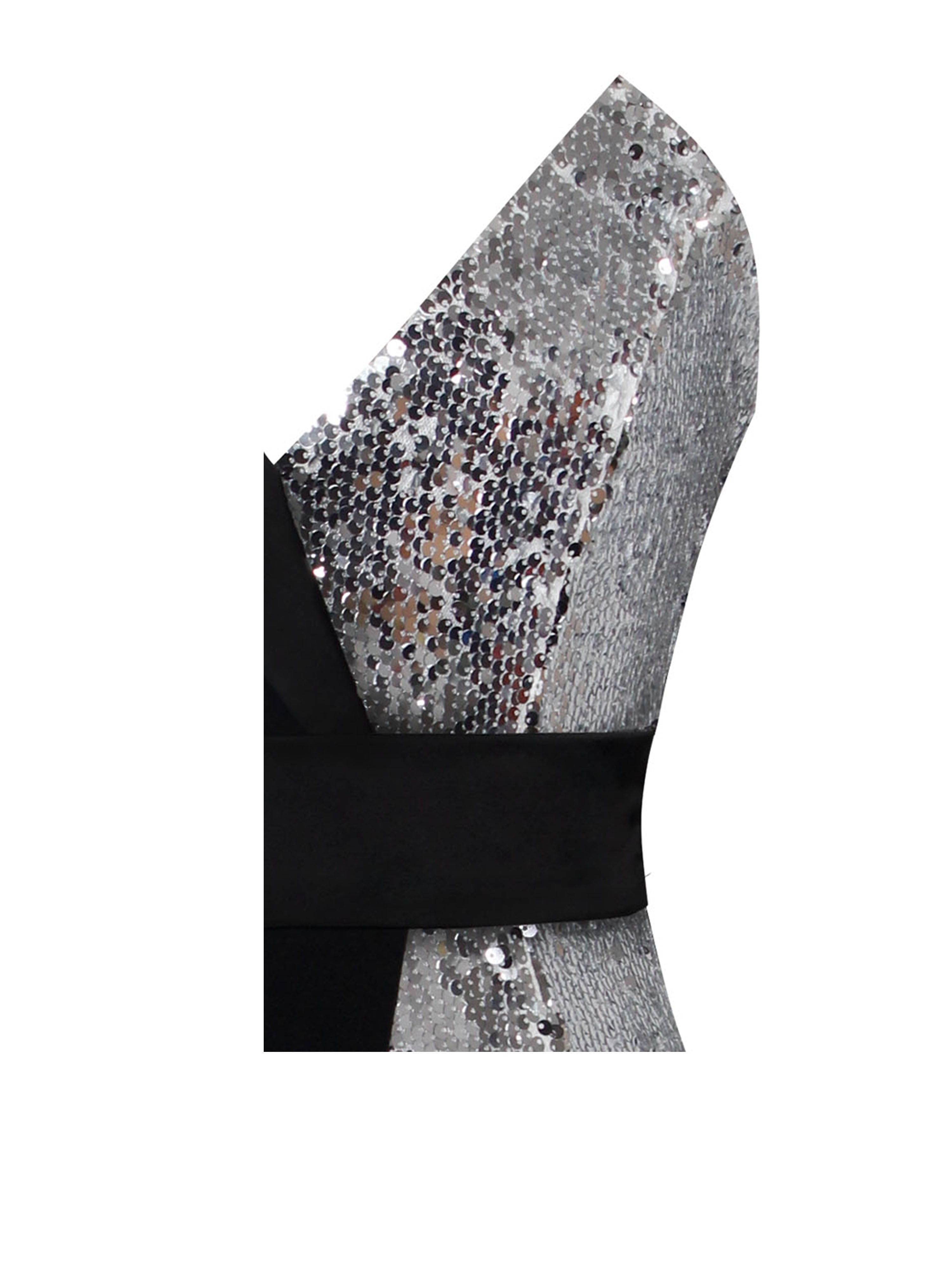 Silver Night One Sleeved Sequin Crepe Tuxedo Blazer Dress - Miss Circle