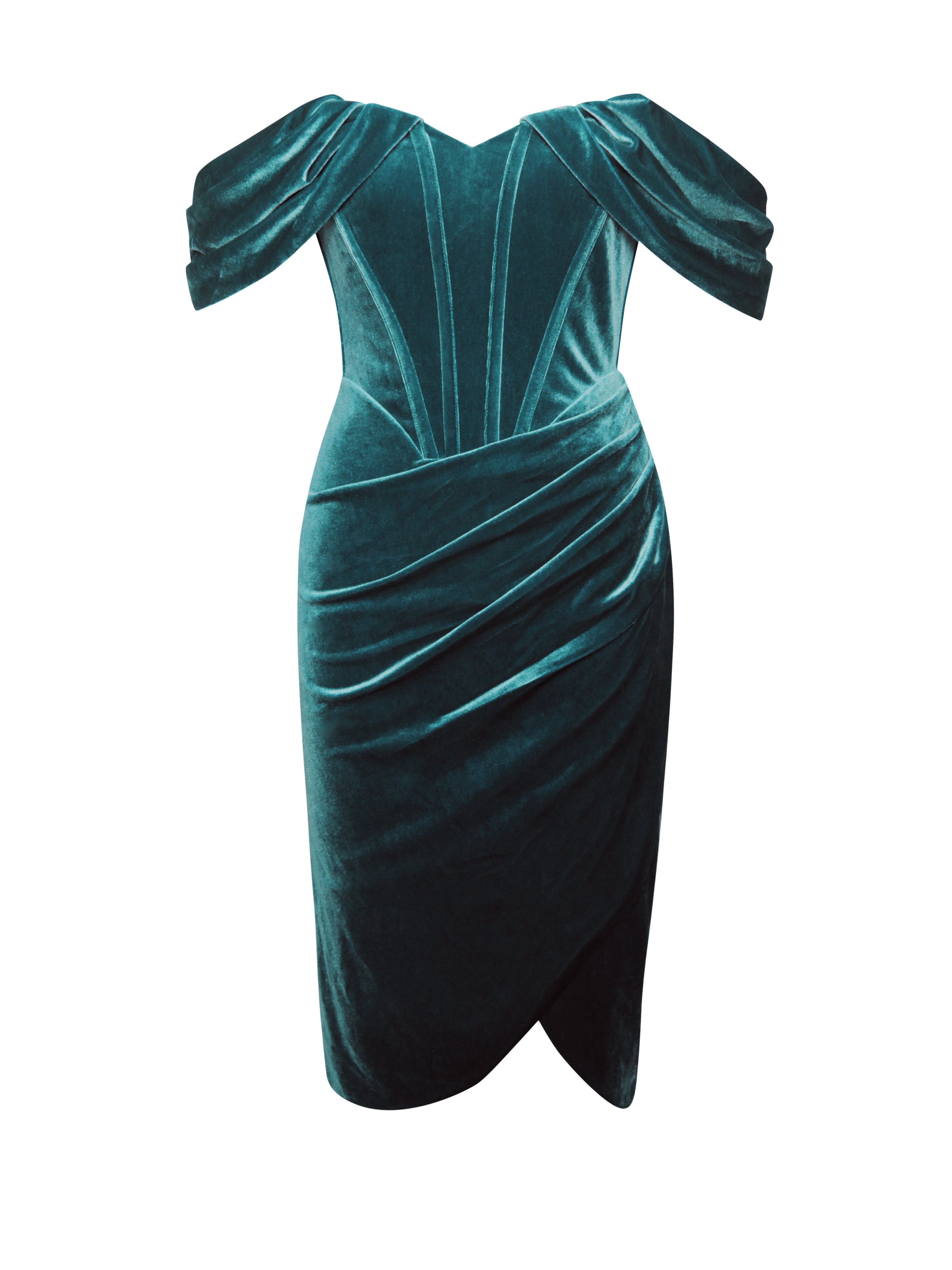 Omaria Teal Velvet Off Shoulder Corset Dress