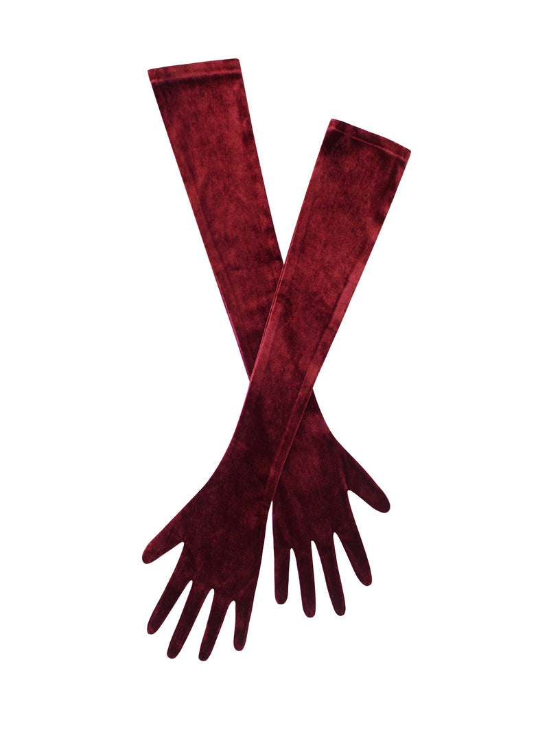 Ozella Burgundy Velvet Opera-length Gloves