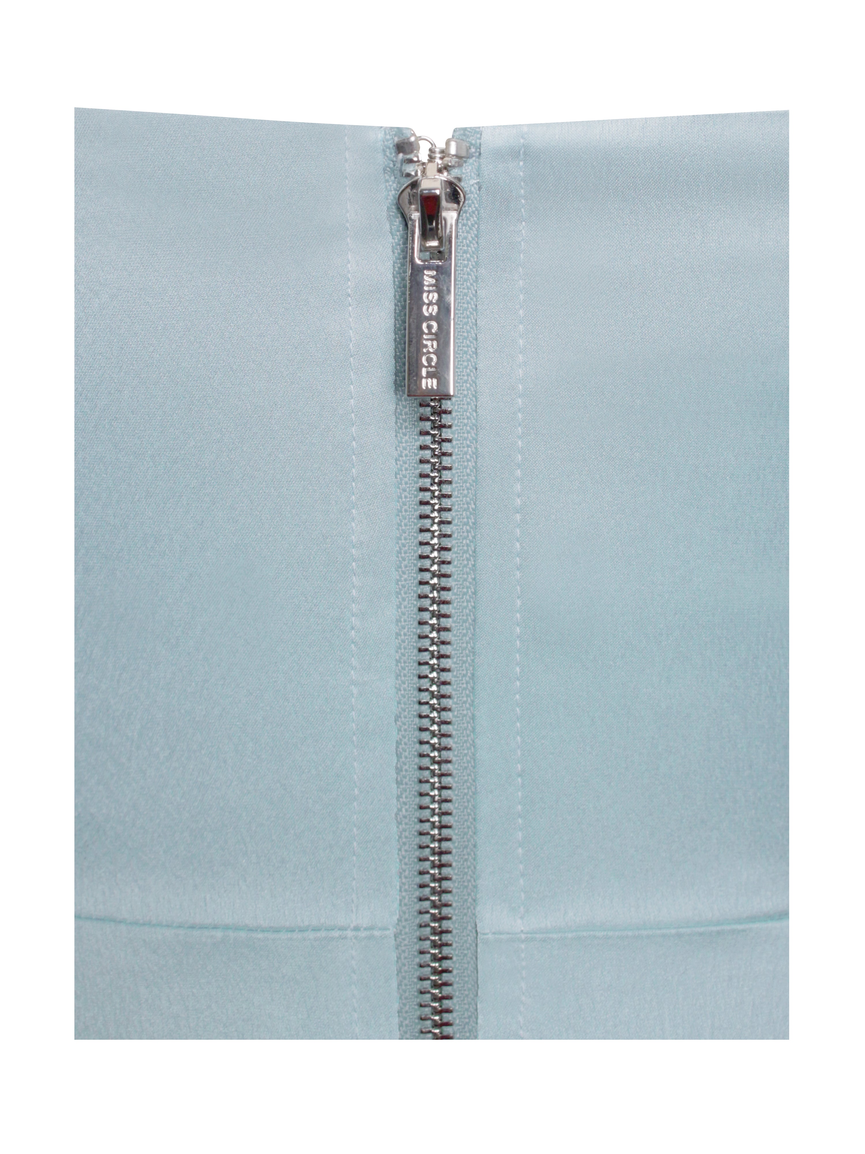 Elayna Pale Blue Strappy Satin Corset High Slit Gown Elayna Pale Blue Strappy Satin Corset High Slit Gown