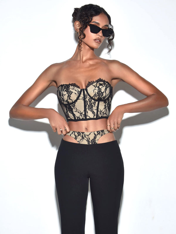 Gia Black Lace Corset Cropped Top