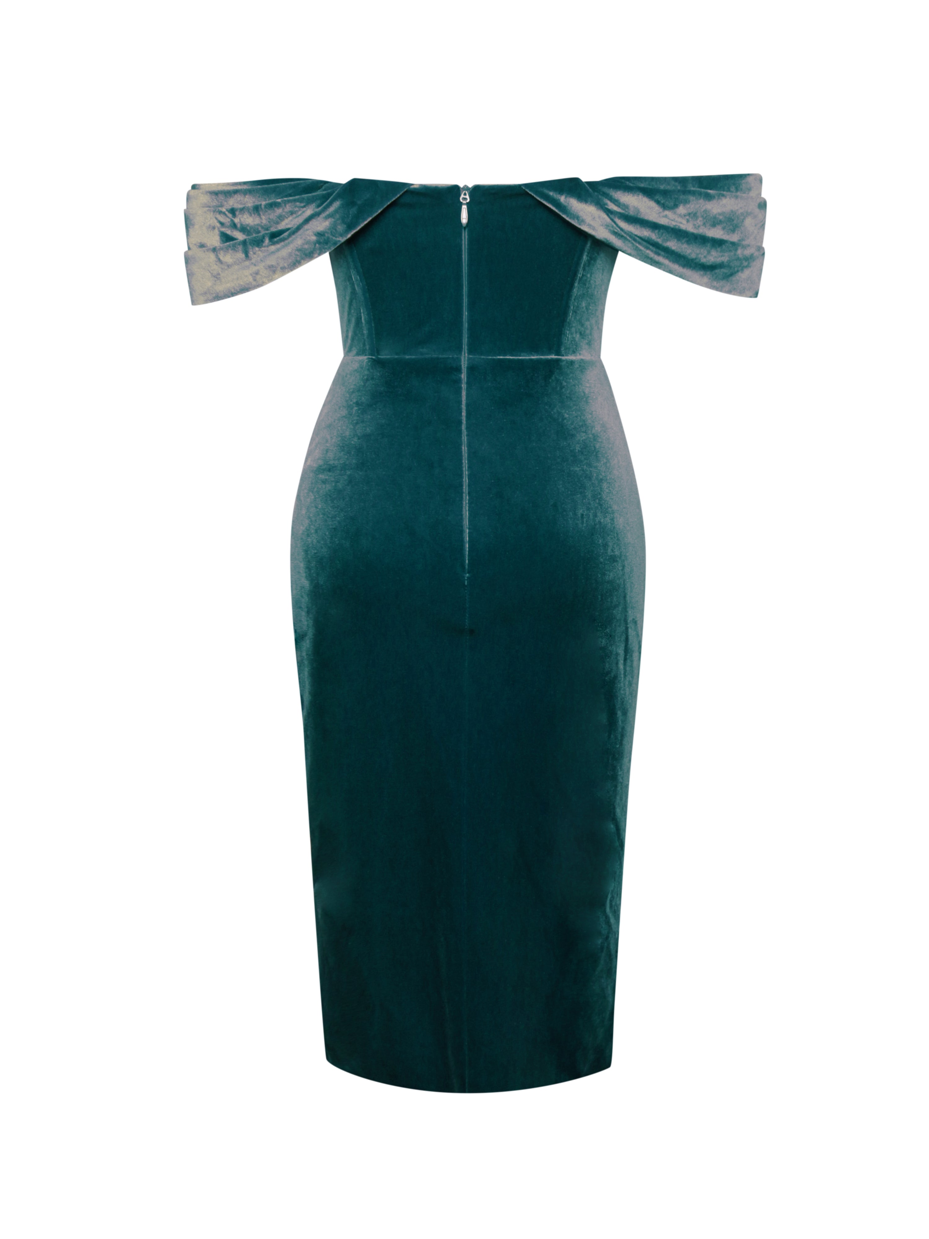 Omaria Teal Velvet Off Shoulder Corset Dress