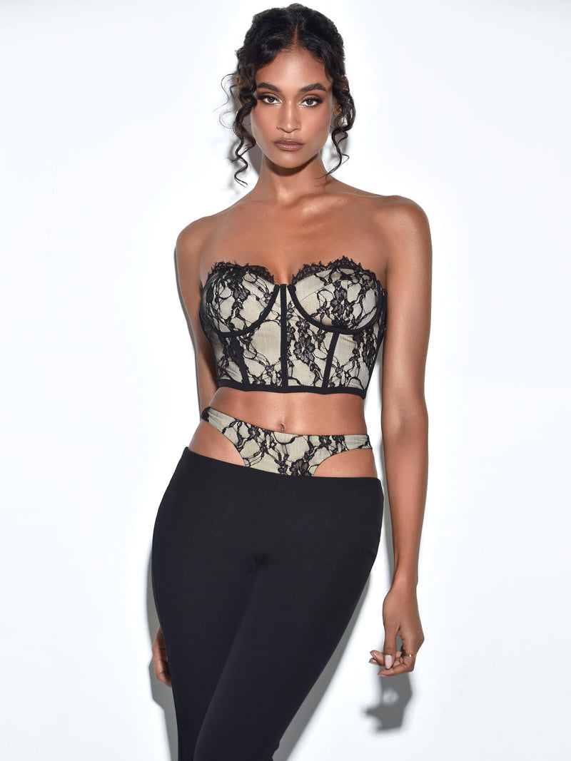 Gia Black Lace Corset Cropped Top
