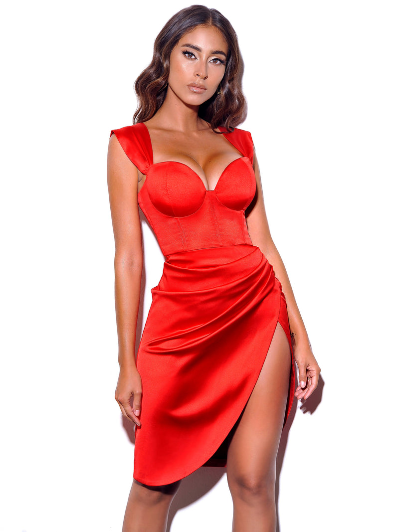 Hedy Red Satin Corset Dress