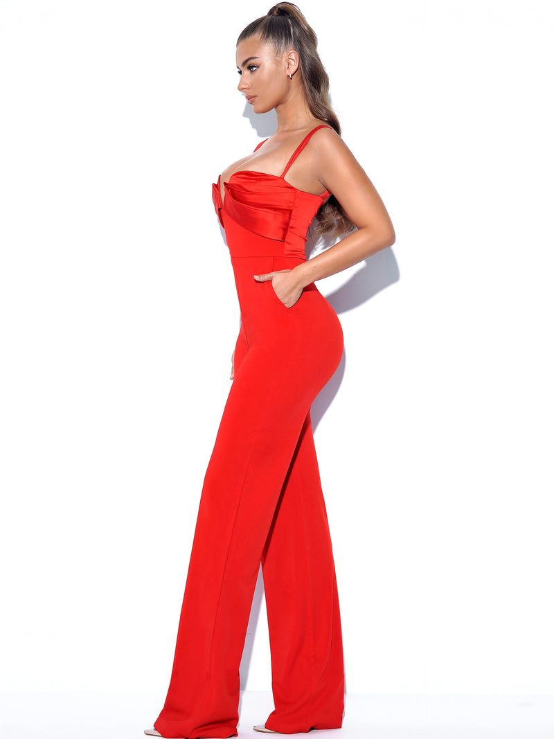 Onika Red Satin and Crepe Jumpsuit