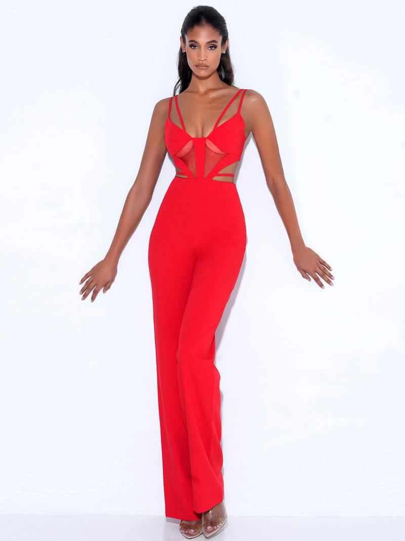Neva Red Cutout Strappy Jumpsuit