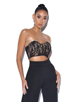 Black Lace Tube Top Bustier, See Through Elastic Lace Bandeau