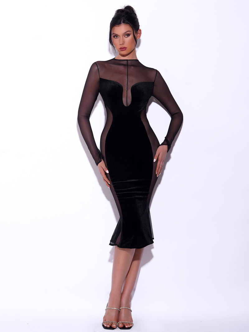 Jovani 24296 Black Long Sleeve Sheer Bodice Evening Dress – Spybaby