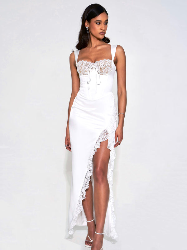 Alaina White Floral Ruffle Mesh Dress – Miss Circle