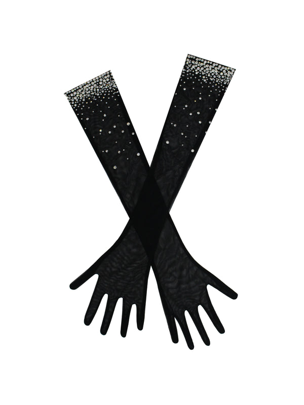 Izzy Black Crystals Opera-length Gloves