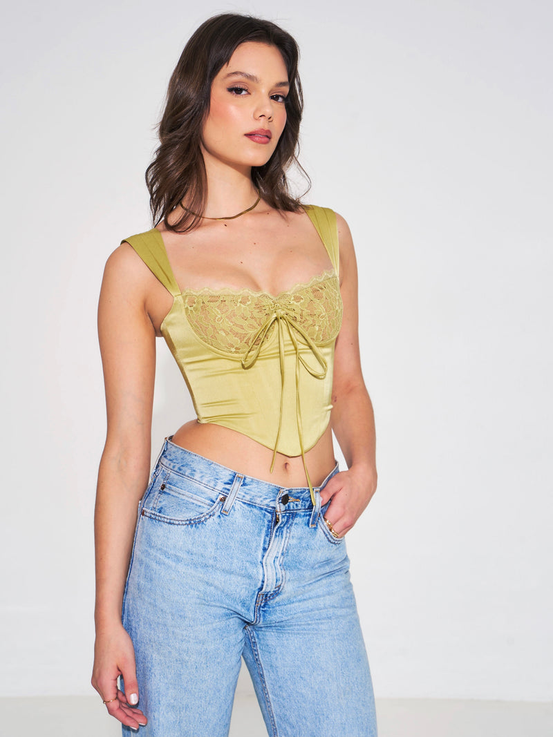 Everly Olive Lace Satin Corset Top