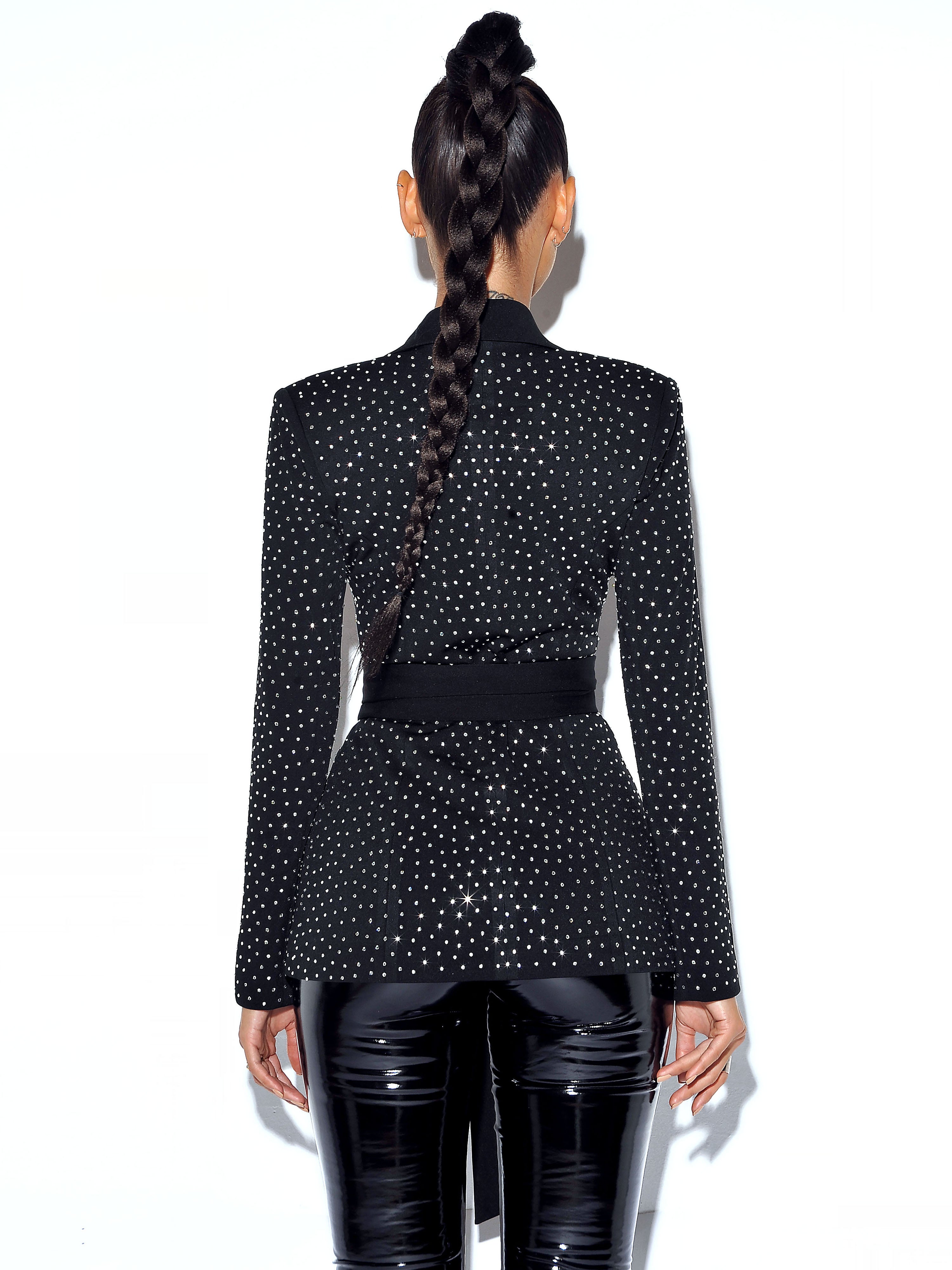 Visionary Crystal Embellished Black Blazer Jacket - Miss Circle