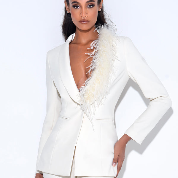 She Has Arrived | White feather suit