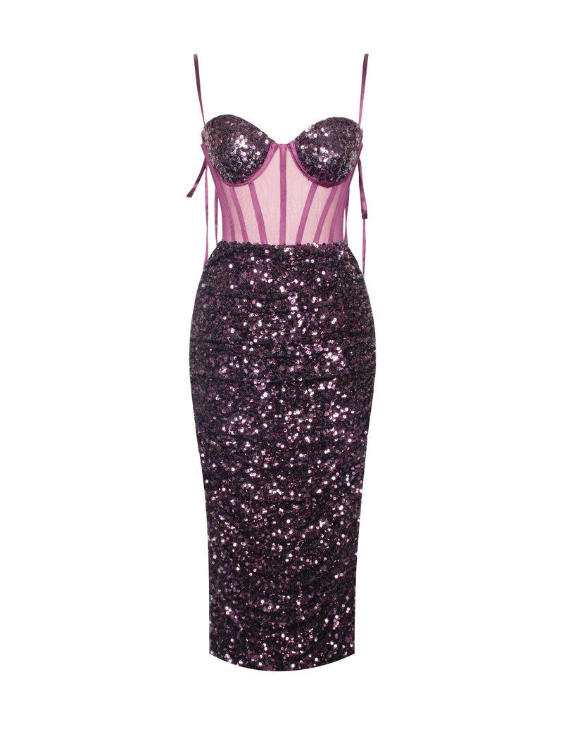 Layla Grape Sequin Corset Dress