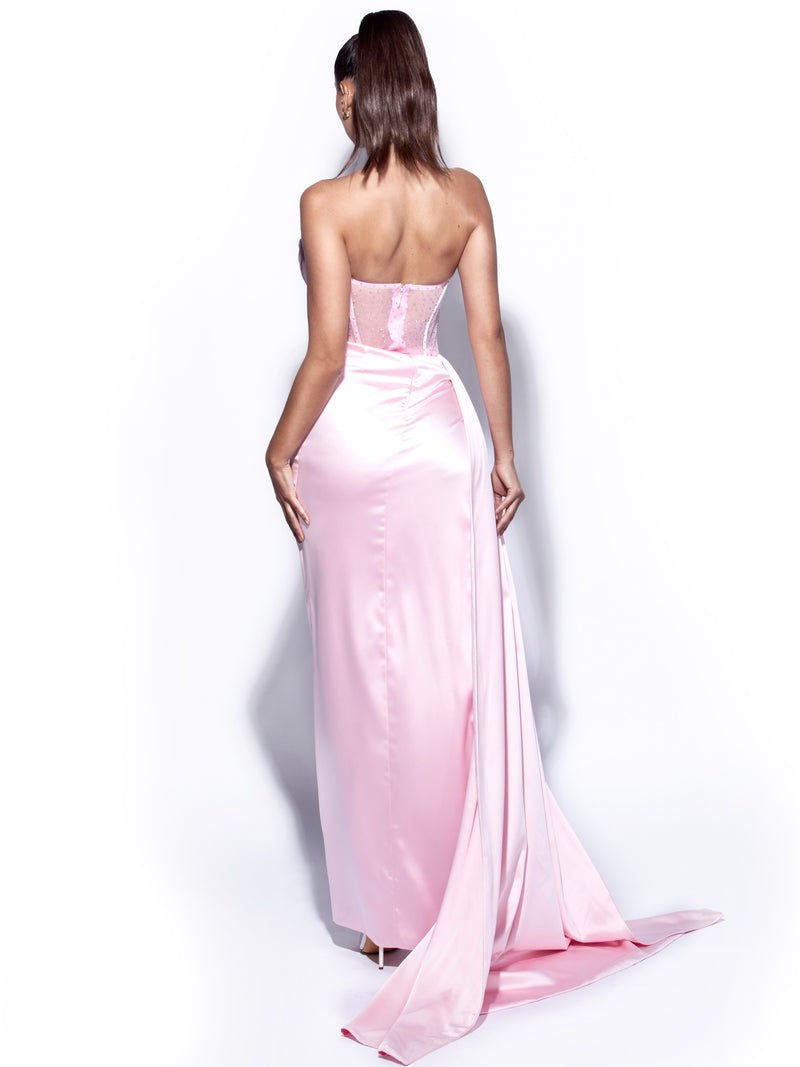 Holly Pink Crystallized Corset High Slit Satin Gown