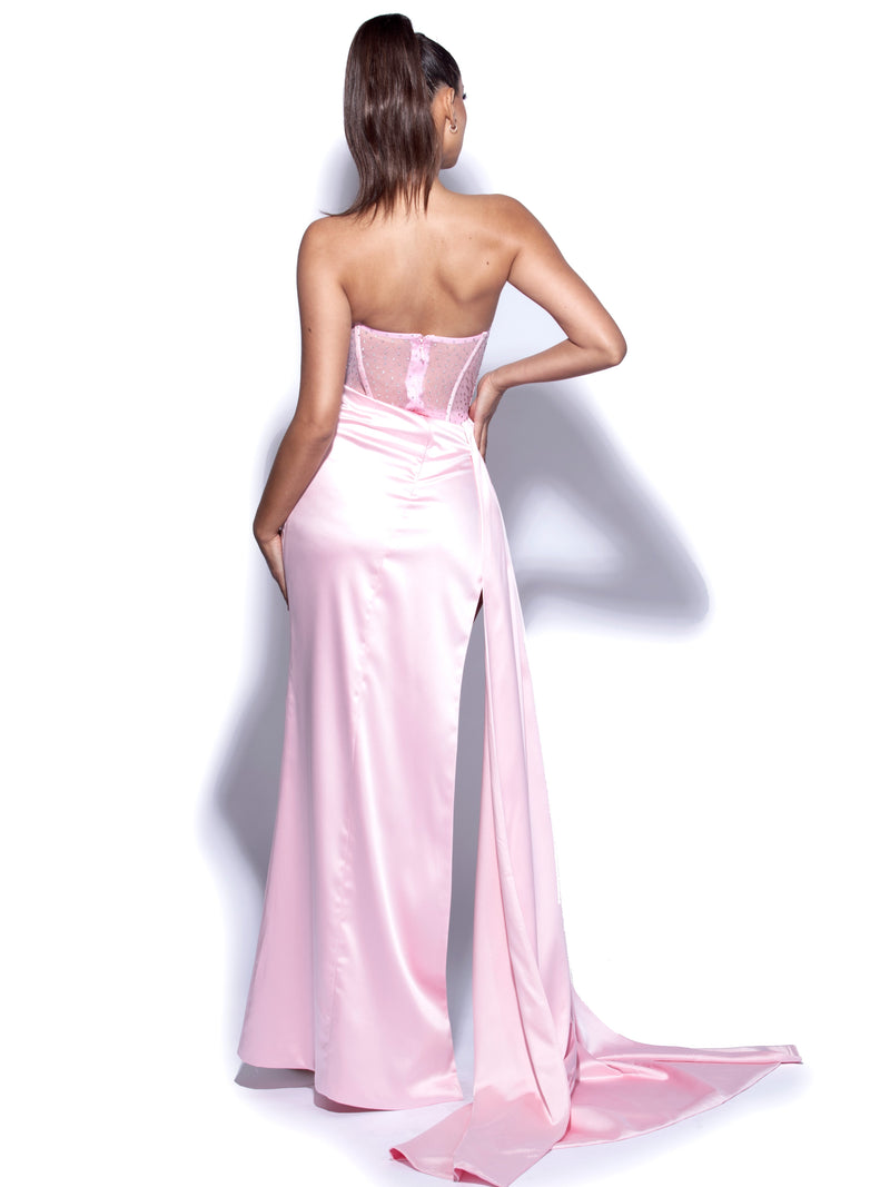 Holly Pink Crystallized Corset High Slit Satin Gown – Miss Circle