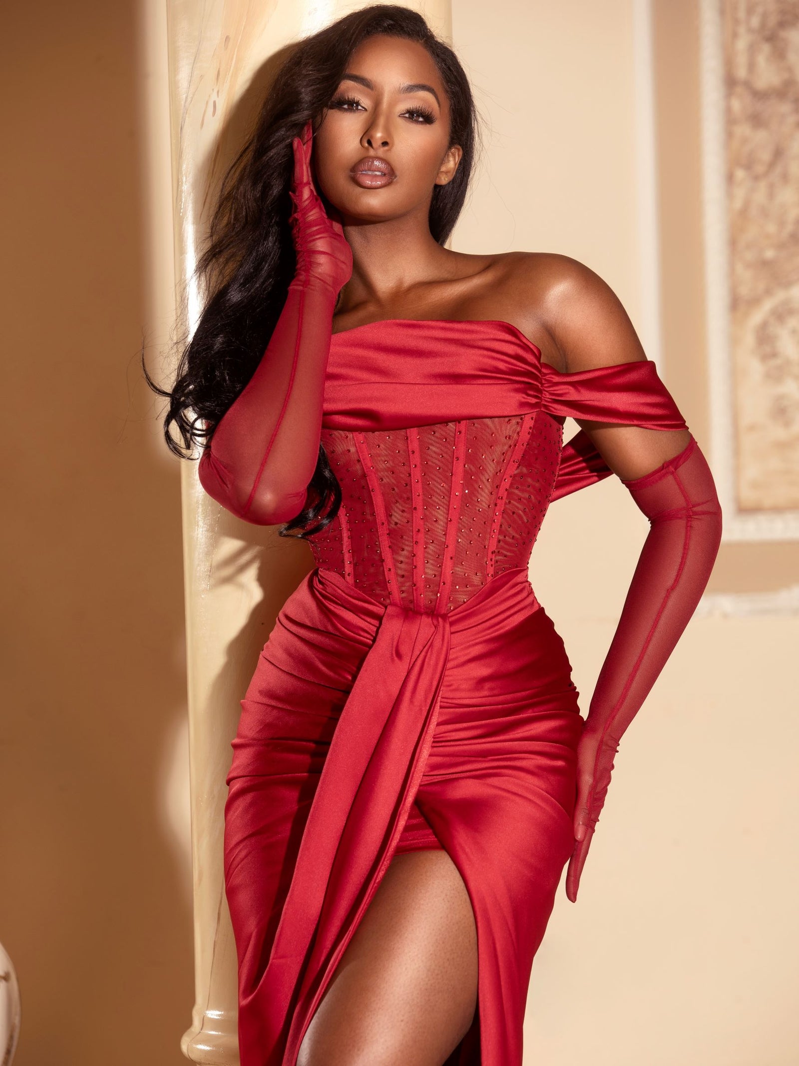 hailey red dress Hailey Bieber Stunning in Red Dress