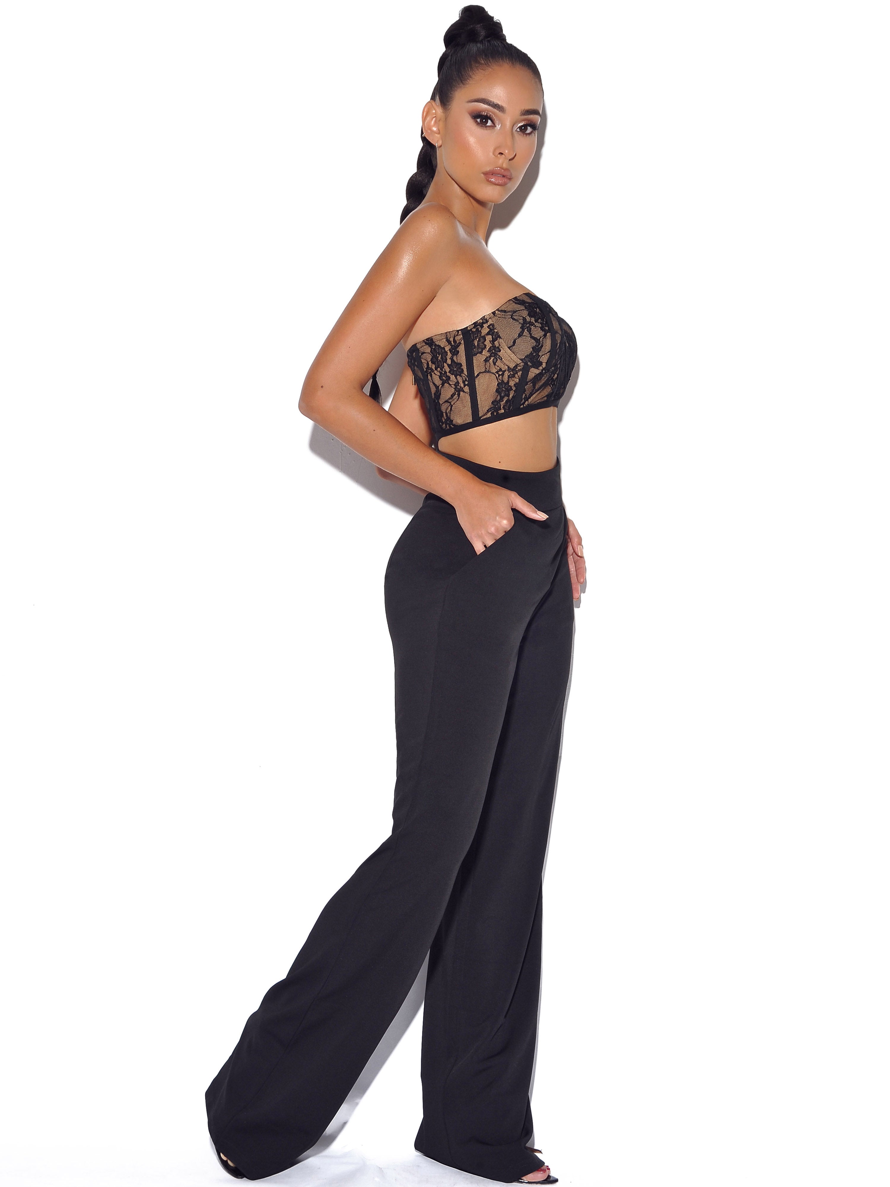 Never Enough Black Stretch Crepe Wide Leg Trousers - Miss Circle