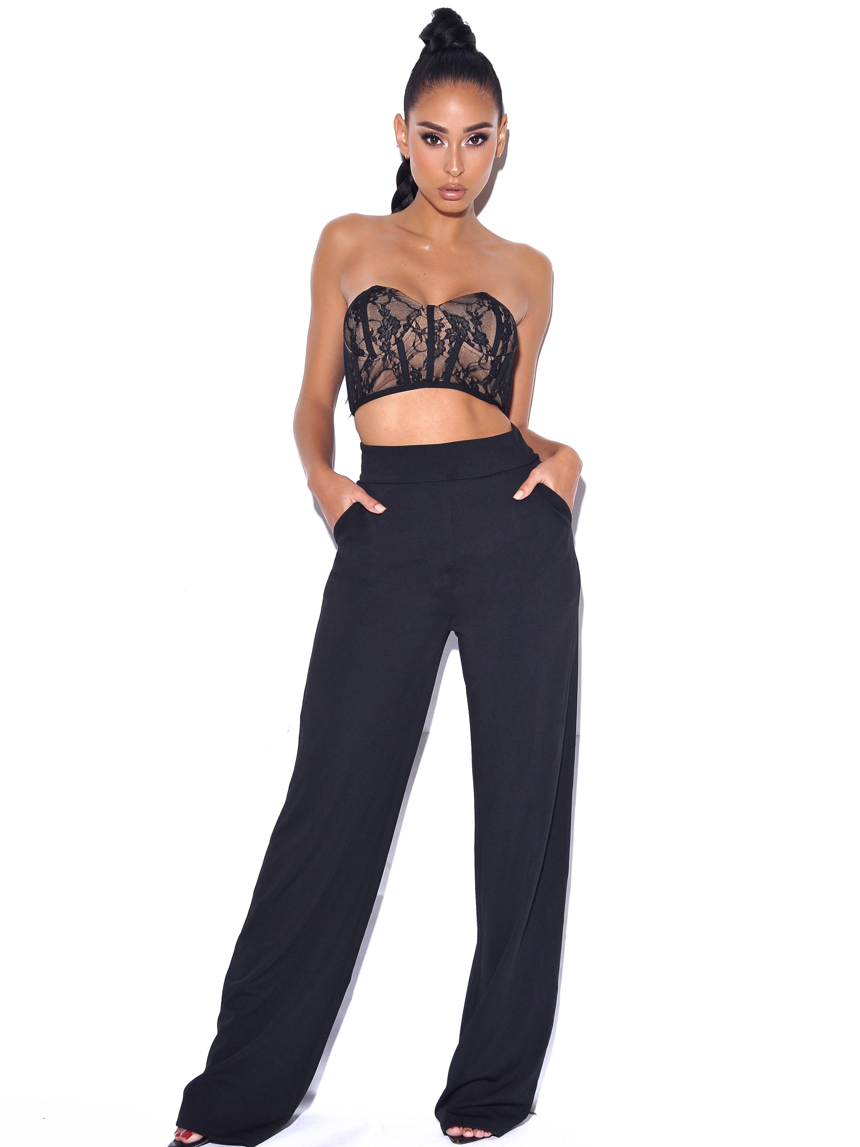 Never Enough Black Stretch Crepe Wide Leg Trousers - Miss Circle