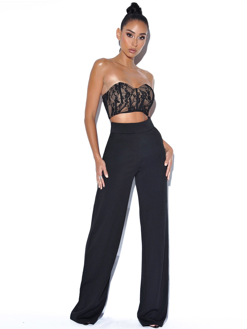 High Waisted Flared Trousers in Black Crepe Ready To Ship – The
