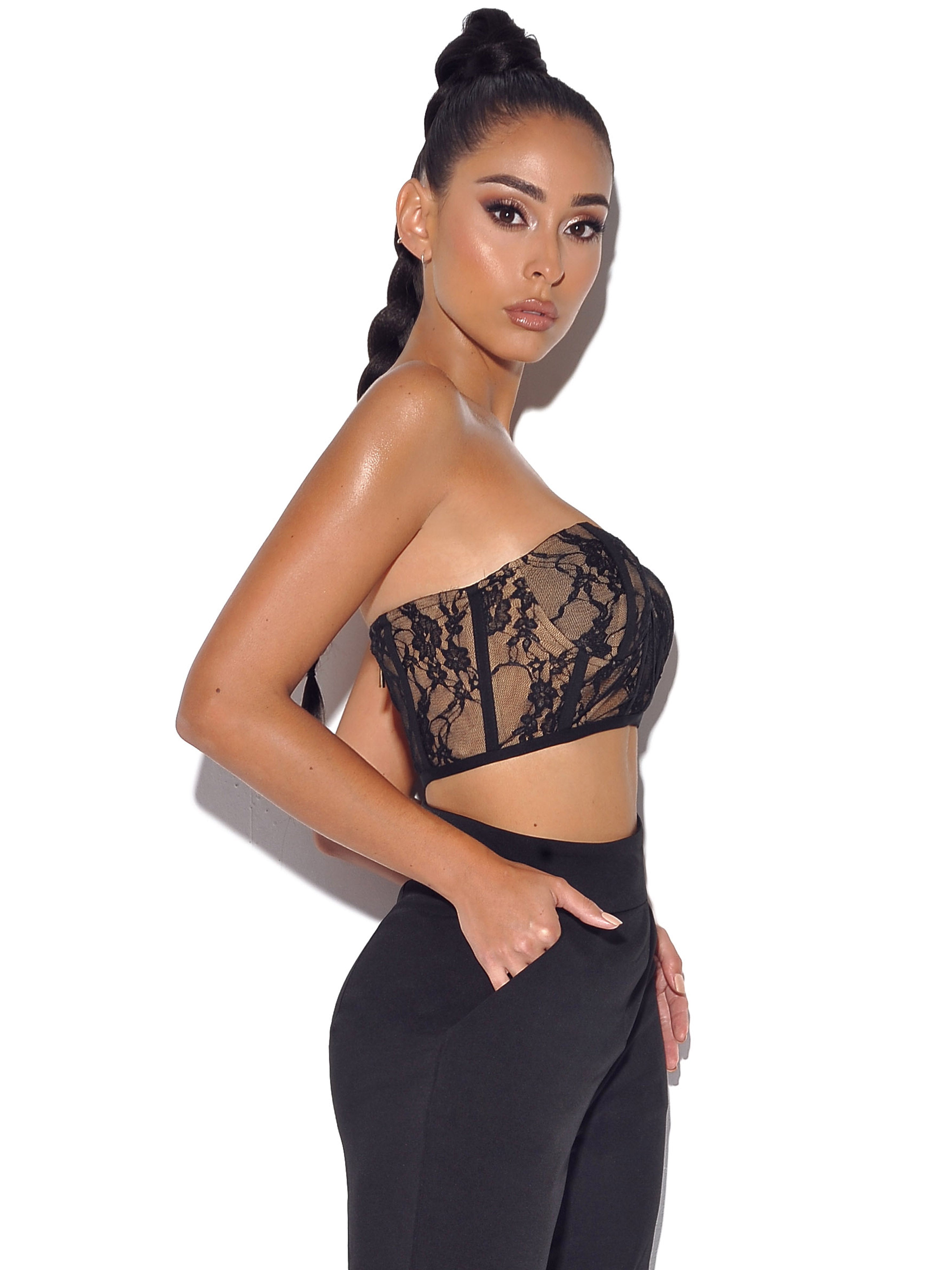 New Romantics Stretch Black Lace Cropped Top - Miss Circle